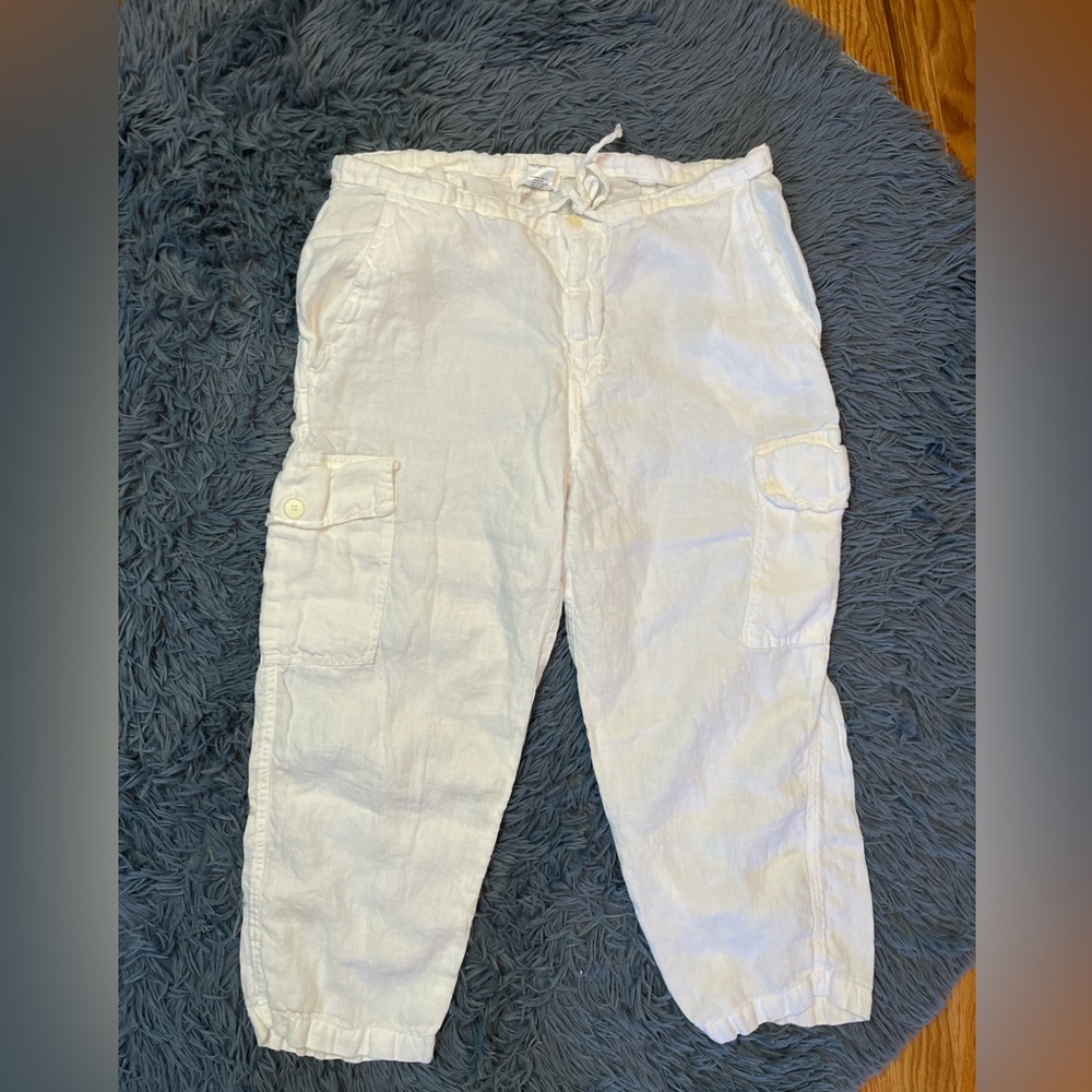 CP Shades White Linen Cropped Pants